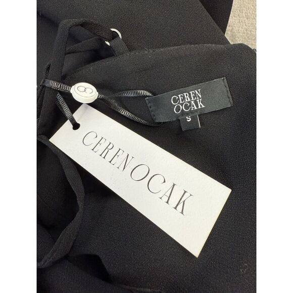 NWT Ceren Ocak Black Cut Out Slit Dress Crepe Fabric Spaghetti Strap sz S - Picture 9 of 10